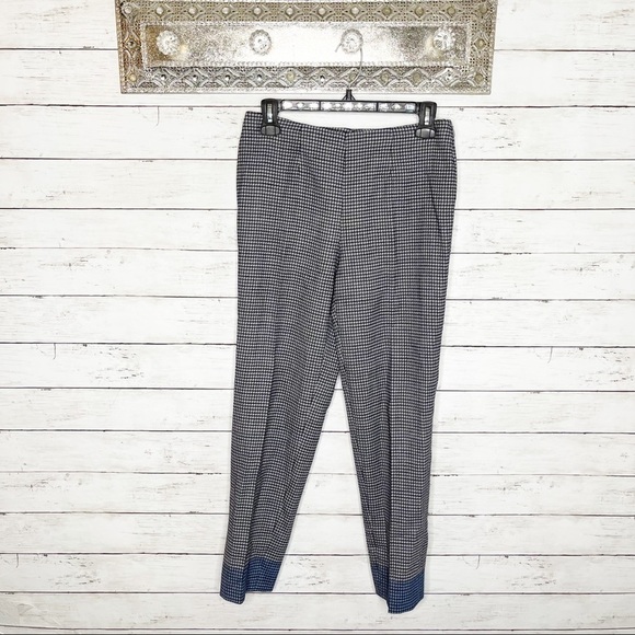 Piazza Sempione Blue Plaid Checkered Skinny Straight Leg Work Pants - Picture 1 of 9